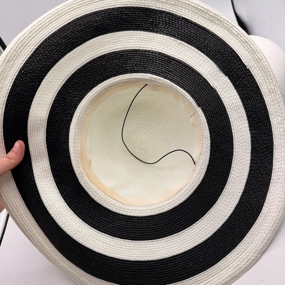 Wide Brim Black & White Striped Sun Hat – Statement Summer Hat - Picture 8 of 8
